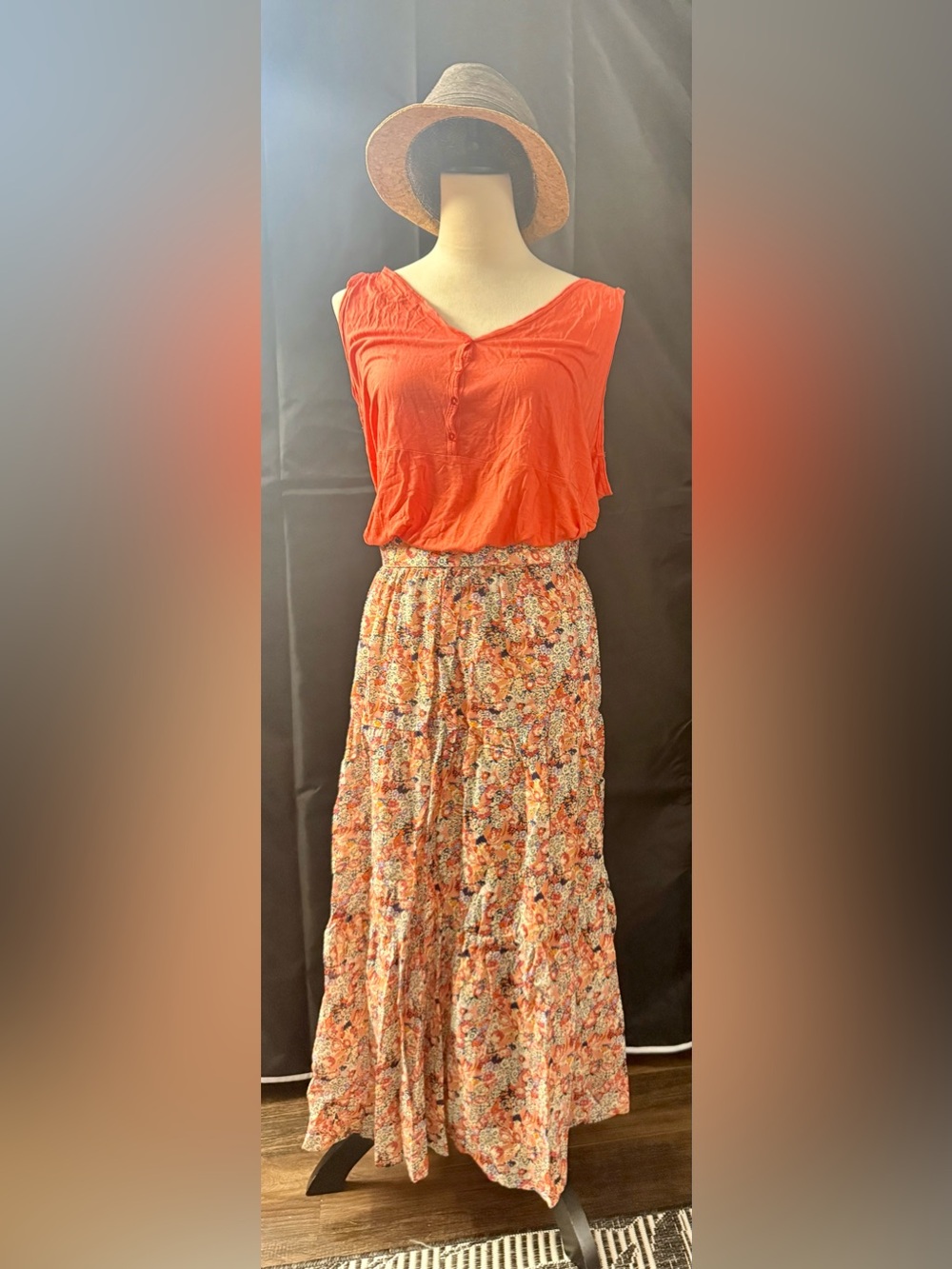 Trovata Floral Maxi Skirt in Orange and Black